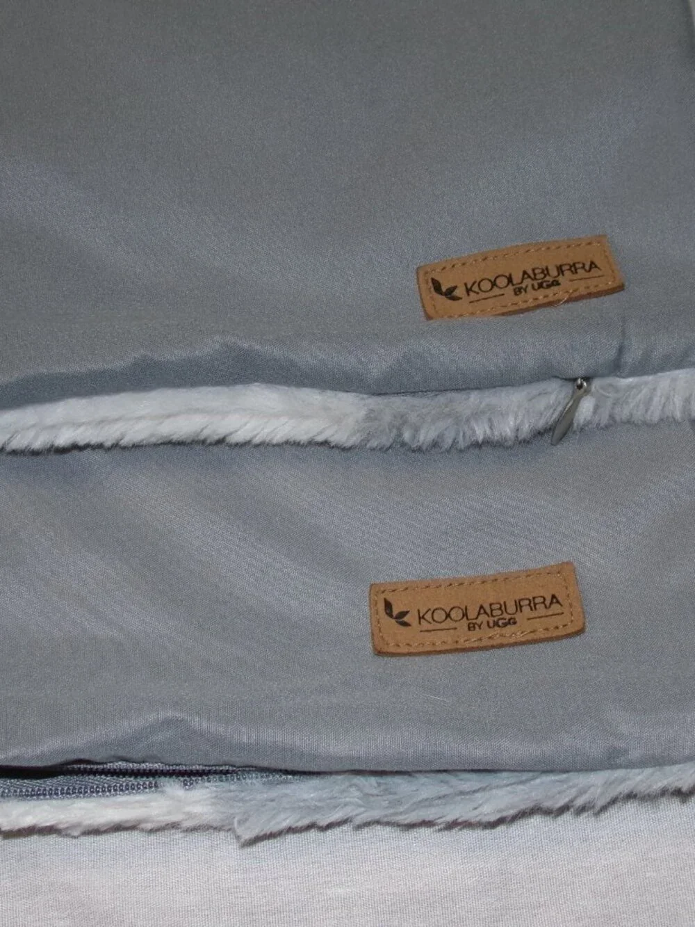 Set Of 2 UGG Koolaburra Gray Ivory Stripe Silky Furry Fleece Pillow Shams Covers
